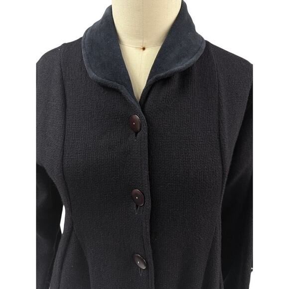 Flax by Jeanne Engelhart 100% Wool Coat Cotton Velour Trim Fully Lined Sz S - Picture 2 of 8
